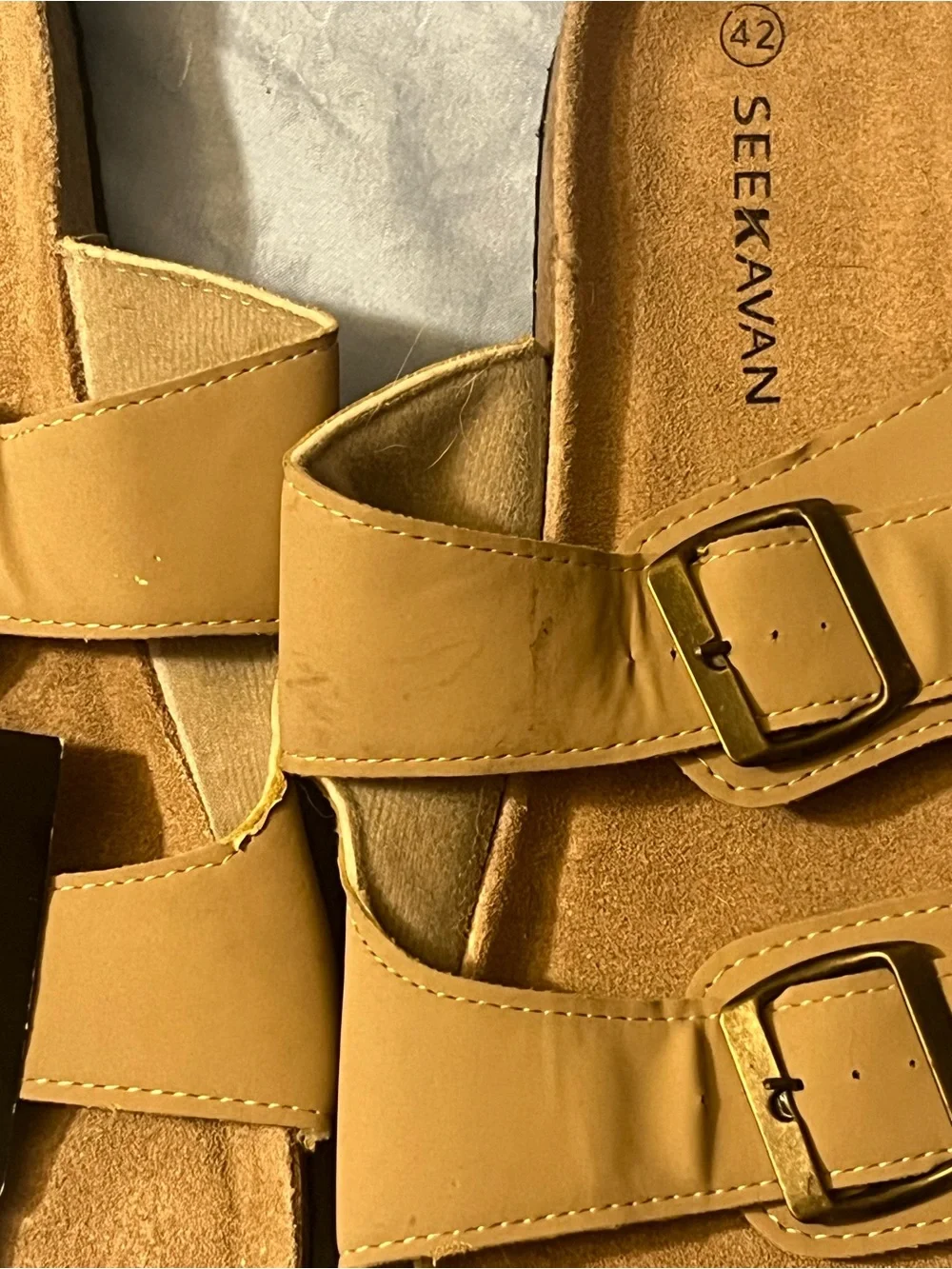 Seekavan Tan Double-Buckle Slide Sandals